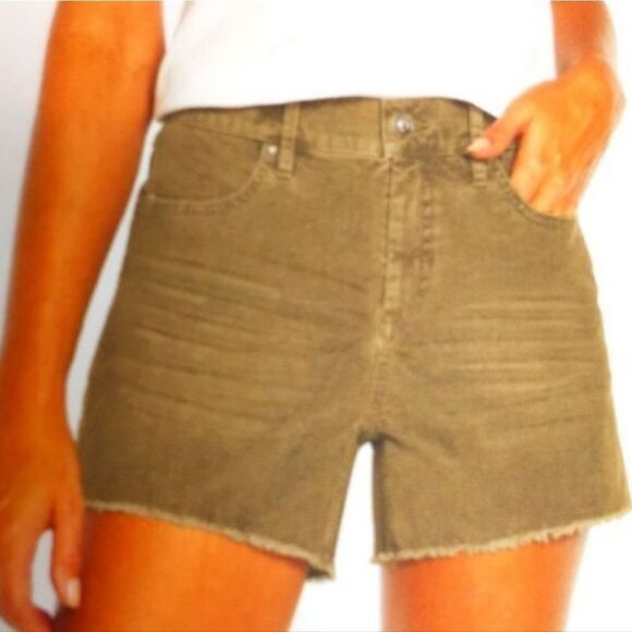 GAP Corduroy Shorts Fine Wale Olive Green Frayed Hems Size 16 - Picture 1 of 6